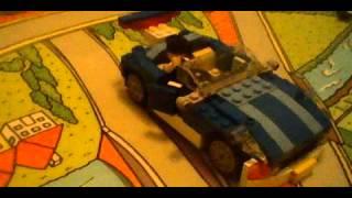 Super lego man ride a racing car