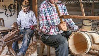 Old Style Cooper Makes Wooden Barrel With Hand Tools