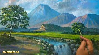 HOW TO PAINT MOUNTAIN LANDSCAPE / ACRYLIC LANDSCAPE PAINTING, Tutorial 89