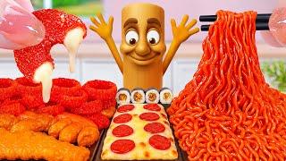 Best Korean Street Food  How To Make Mini Buldak Noodles and Sausage  Tina Mini Cooking