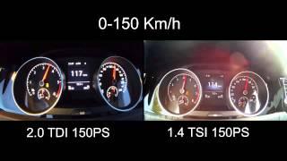 Golf 7 2.0 TDI vs 1.4 TSI 0-150 km/h