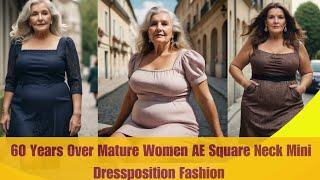 60 Years Over Elegant Mature Women | AE Square Neck Mini Dressposition Fashion