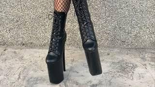 10 inch mega platform high heels boots #walkingvideo