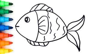 Easy Fish drawing for kids and toddlers, how to draw, fish kids drawing step by step, fish easy kids