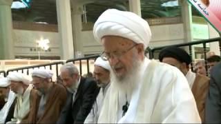 Salat Jama'at lead by Ayatullah Naser Makarem Shirazi in Hadhrat Masoumeh Shrine