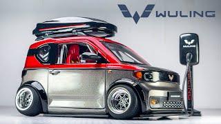 Full Build Slammed Wuling mini EV 14 inch stretch tires Rolling Wheels 1:24