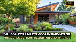 Village-Style Meets Modern Farmhouse | Unique Eco-Friendly House Front Design for Dream Homes