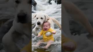 Look! Jesus and the angel dog save the child falling the water!