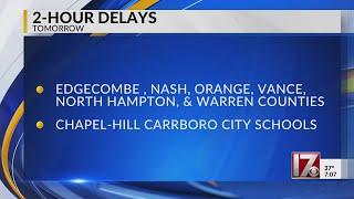 Two-hour delays at central North Carolina schools