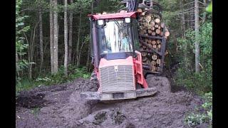 Valmet 840.3 logging in wet forest, deep mud, difficult conditions