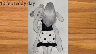 Teddy Day Special Drawing | A Girl With Teddy Drawing #teddyday