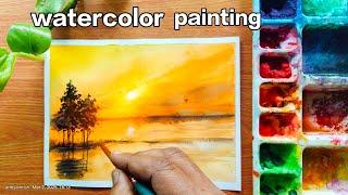 Easy watercolour landscape painting | how to paint a watercolour | watercolor tutorial for beginners