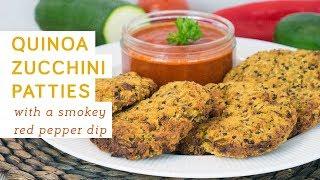 Quinoa zucchini patties with smokey red pepper dip recipe - vegan, healthy and easy to make