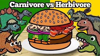 Carnivore vs Herbivore Dinosaurs | Dinosaur Food Matching Game with Hamburger Ingredients