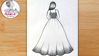 How to draw a Girl in beautiful dress / Girl backside Drawing / Drawing / Pencil Sketch / #artVideo