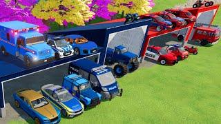 TRANSPORTING CARS, AMBULANCE, POLICE CARS, FIRE TRUCK, MONSTER TRUCK OF COLORS! WITH TRUCKS! - FS 22