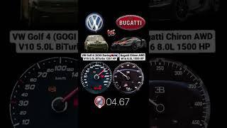 VW Golf 4 RS V10 1267 HP vs Bugatti Chiron 1500 HP #acceleration #volkswagen #golf4