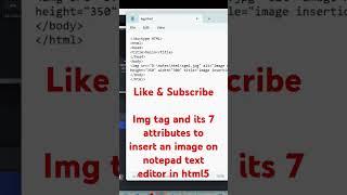 How to insert an image with img tag and all 7 attributes on notepad text editor #html5