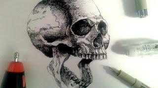 Sakura Pigma Drawing Pens Demo | Drawing a realistic skull