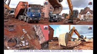 2x LIEBHERR R 946 Excavator, Recycling bei Abbruch / Demolition, Lederfabrik Schorndorf, 18.02.2020.