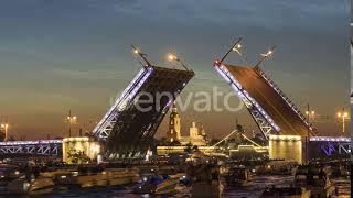 Palace Bridge Opens at Summer Night, Saint-Petersburg. Russia, Time Lapse | Stock Footage - Enva...