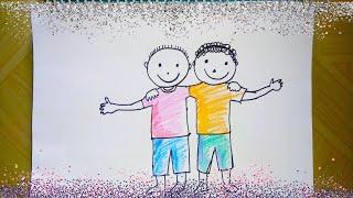 How to draw best friend | Best friend Drawing for kids | friendship day