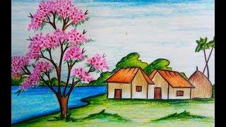 How to draw scenery of spring season step by step ( easy drawing)