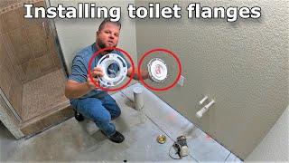 How to install a toilet flange! Plus finishing up the bathroom flooring! #543