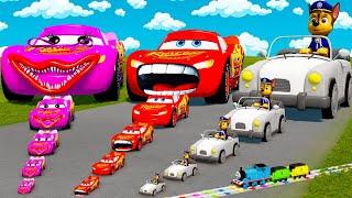 Big & Small: Lightning Mcqueen vs Pink McQueen Eater Monster vs Chase in Paw Patrol  | BeamNG.Drive