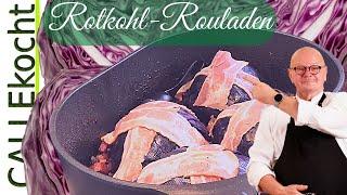 Safitge Kohlrouladen vom Rotkohl mit Rinderhack und viel Soße. Rezept
