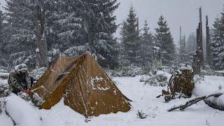 Caught in a snow storm - winter solo overnighter in hot tent