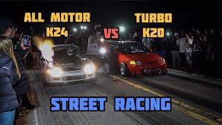 FWD STREET RACING! NITROUS J32 HONDA INSIGHT, ALL MOTOR K24 HATCH VS TURBO K20 EK, K SWAP DEL SOL