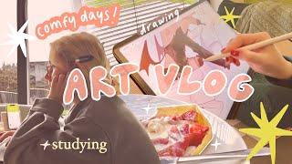 comfy days artist vlog ˚ʚɞ˚ sketching, making digital art, studying + cooking