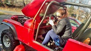 Michelle Fixit Cranking her 1980 CJ7 | Pedal Pumping Coldstart Stalling Sputtering Classic Jeep