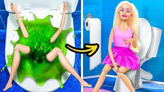 I found a Barbie in toilet  Crazy girls and dolls beauty makeover to get a crush Miniature hacks