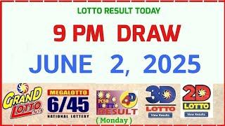 9PM Lotto Result Today June 2  2025 PCSO