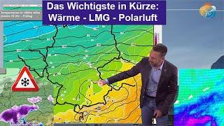 Das Wichtigste in Kürze: Wärme, Polarluft & Luftmassengrenze. Tendenz wechselhafter & Niederschlag.