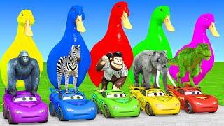 5 Giant Duck Cartoon, Cow, Giraffe, Elephant, Lion, Paint Wild Animals Crossing Fountain Animation 3