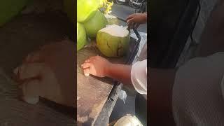 Slicing Coconut with Perfect Craftsmanship