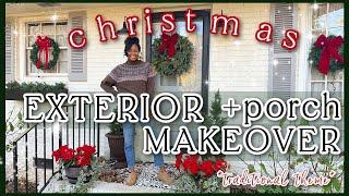 CHRISTMAS EXTERIOR & PORCH MAKEOVER| Decorate W/ Me, Landscaping, Budget Friendly Ideas, DIY Doormat