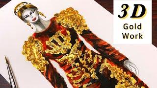 3D Gold Work | Fashion Illustration | Art Studio by Srabani