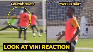 Vini Jr crazy reaction after Courtois made amazing saves during training ahead Celta Vigo