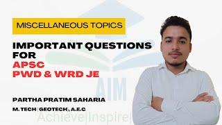 Important question for APSC AE JE |PYQ| APSC PWD JE| APSC WRD JE
