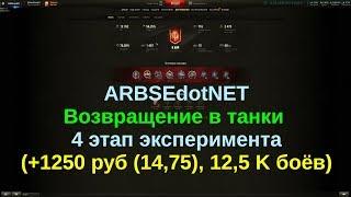 ARBSEdotNET – Возвращение в танки — 4 этап эксперимента (+1250 руб (14,75), 12,5 K боёв)