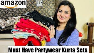 Partywear Special Amazon Kurta Set Haul, Embroidered Kurta Pant With Dupatta, Cotton Kurta Palazzo