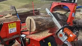 Firewood processor Stihl MS661 chainsaw on the Wallenstein WP845.