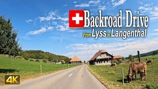 Scenic backroad drive from Lyss to Langenthal in Switzerland 