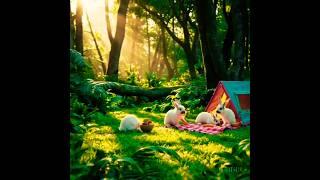 Cute Bunny Picnic in the Magical Forest  #picnic  #fantasy #happyvibes #aiart  #rabbits #ai