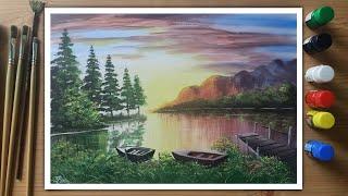 Poster Colour Painting | Using small box of six shades | Landscape