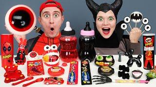 ASMR Red Food VS Black Food Challenge 레드 블랙 푸드 챌린지deadpool vs Maleficent Mukbang by Trolli